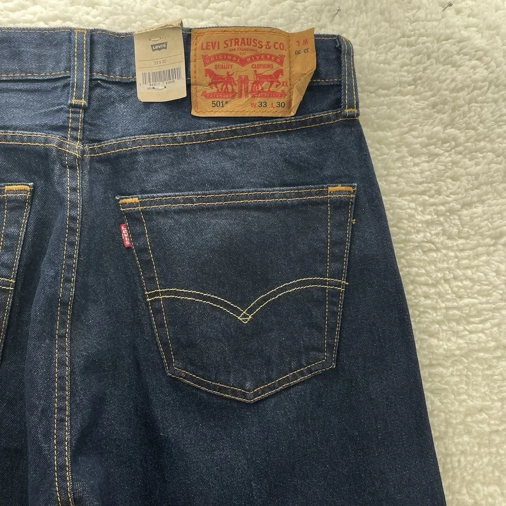 Levis Jeans Mens 33x30 Blue 501 Original Button Fly Stretch Dark Wash Cowboy New